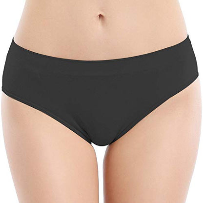 Areke Womens Hipster Panties Seamless Underwear, Soft Stretch Nylon Athletic Cheekini Bikini Briefs (S, 5-Pack Black)