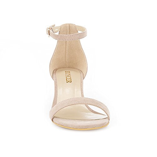 Eunicer Women's Single Band Classic Chunky Block Low Heel Sandals with Ankle Strap Dress Shoes,Nude Suede,11 B(M) US