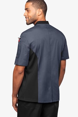 Mens Short Sleeve Chef Coat Mesh Side Panels (Small, Granite/Black)