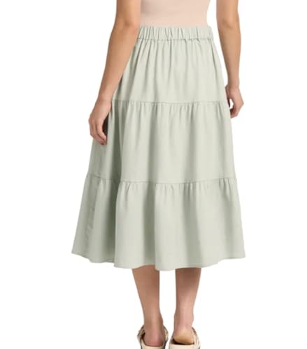 Matty M Women's Linen Blend Midi Skirt with Pockets (US, Alpha, Medium, Regular, Regular, Light Green)