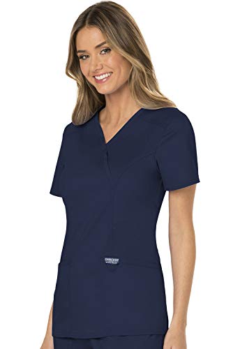Cherokee Women Scrubs Top Workwear Revolution Mock Wrap WW610, S, Navy