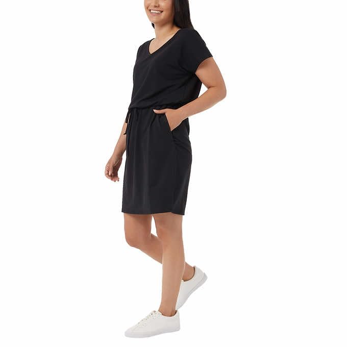 32 Degrees Ladies' Side Pockets, Drop Shoulder, Stretch Comfort, V-Neck, Soft Lux Dress | Black, XL