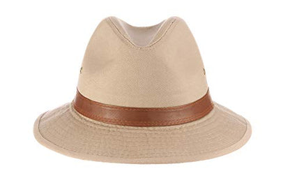 Dorfman Hat Co. Men's Canvas Safari Hat Size XX-Large Khaki Faux Leather Trim