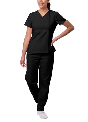Sivvan Scrubs for Women - Mock Wrap & Cargo Pants Scrub Set - S8401 - Caribbean Blue - M