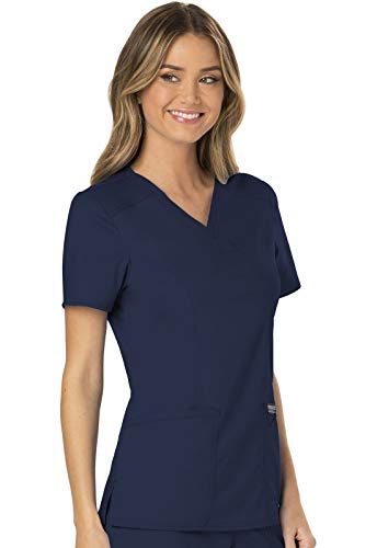 Cherokee Women Scrubs Top Workwear Revolution Mock Wrap WW610, S, Navy