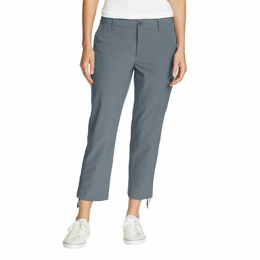 Eddie Bauer Capri Pants Women-Side Zipper Cargo Pocket - Ripstop Capri Gray, 12