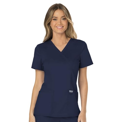 Cherokee Women Scrubs Top Workwear Revolution Mock Wrap WW610, S, Navy