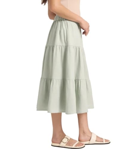 Matty M Women's Linen Blend Midi Skirt with Pockets (US, Alpha, Medium, Regular, Regular, Light Green)