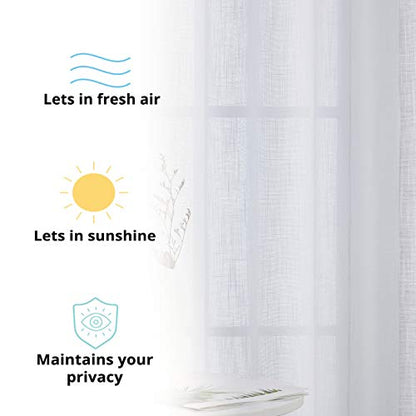 HLC.ME Abbey Faux Linen Textured Semi Sheer Privacy Sun Light Filtering Transparent Window Grommet Long Thick Curtains Drapery Panels for Bedroom & Living Room, 2 Panels (54 W x 108 L, White)