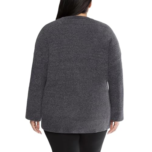 Matty M Ladies' Chenille Tunic Sweater, Crewneck, Ribbed Cuffs and Hem, Wide Sleeves, Multiple Colors (US, Alpha, XX-Large, Plus, Regular, Gray)