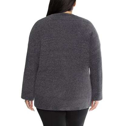 Matty M Ladies' Chenille Tunic Sweater, Crewneck, Ribbed Cuffs and Hem, Wide Sleeves, Multiple Colors (US, Alpha, XX-Large, Plus, Regular, Gray)