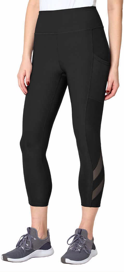 Mondetta Womens Midweight High Waisted Mesh Capri Legging (Medium, Black)