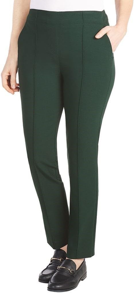 Hilary Radley Women's Ponte Pull-On Mid Rise Slim Leg Pants (Green, XXL)