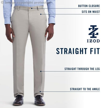 IZOD Men's American Chino Flat-Front Straight-Fit Pants, Black, 38W x 32L