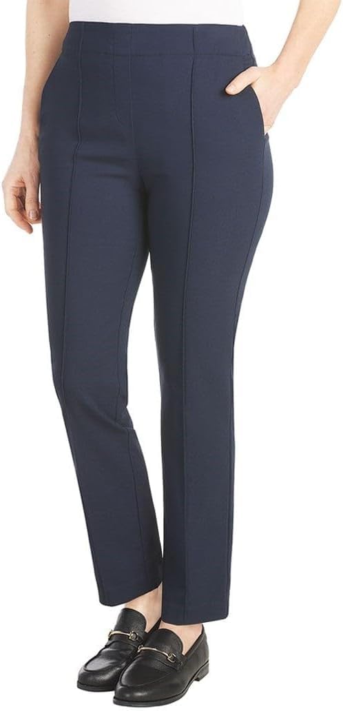 Hilary Radley Women's Ponte Pull-On Mid Rise Slim Leg Pants (Navy, XL)