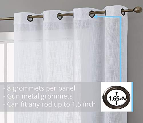 HLC.ME Abbey Faux Linen Textured Semi Sheer Privacy Sun Light Filtering Transparent Window Grommet Long Thick Curtains Drapery Panels for Bedroom & Living Room, 2 Panels (54 W x 108 L, White)