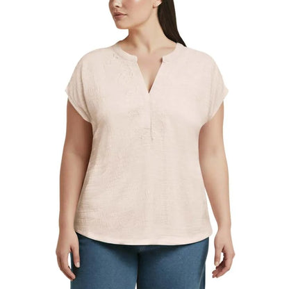 Orvis Women's Textured Top, Split V-Neck, Relaxed Fit (Cream, XX-Large)