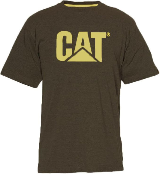 CAT Men's Classic Short Sleeve Logo Tee for Men, Soft and Comfortable Brown Large