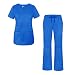 Adar Active Classic Scrub Set for Women - Crossover Top and Multi Pocket Pants - 3500 - Royal Blue - S