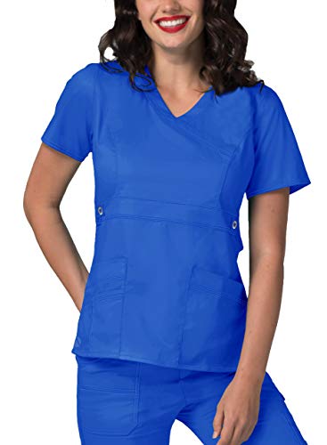 Adar Active Classic Scrub Set for Women - Crossover Top and Multi Pocket Pants - 3500 - Royal Blue - S