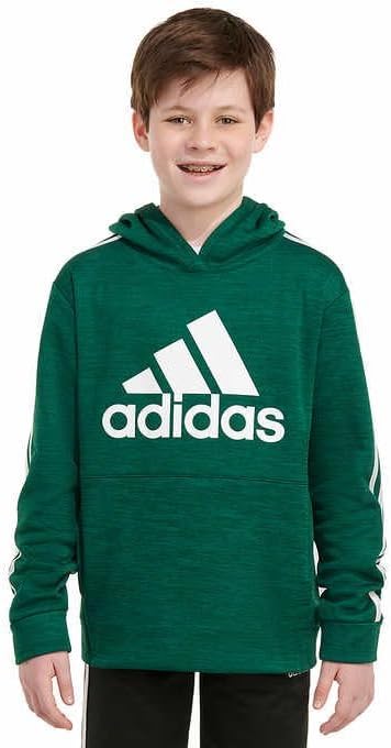 adidas Hoodie Fleece Lined Pullover with Functional Front Pouch Pocket (Green, L)