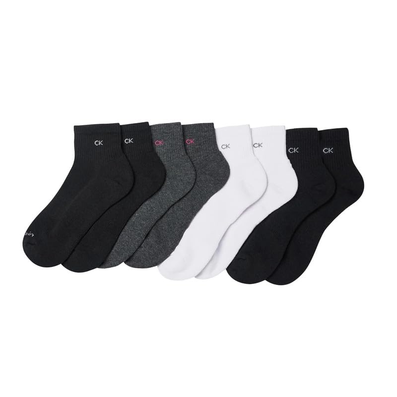 Calvin Klein High Quarter Socks for Women – 8 Pair Cushioned Ankle Socks – High Quarter Cut, Comfort Design (Black,4-10)