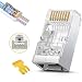 JODROAD Shielded RJ45 Cat6 Cat 6A Connectors - Pass Through Connector Gold Plated 3 Prong 8P8C Modular Plugs for FTP/STP Stranded Ethernet Cable & Solid Wire - 50 Pcs/Jar