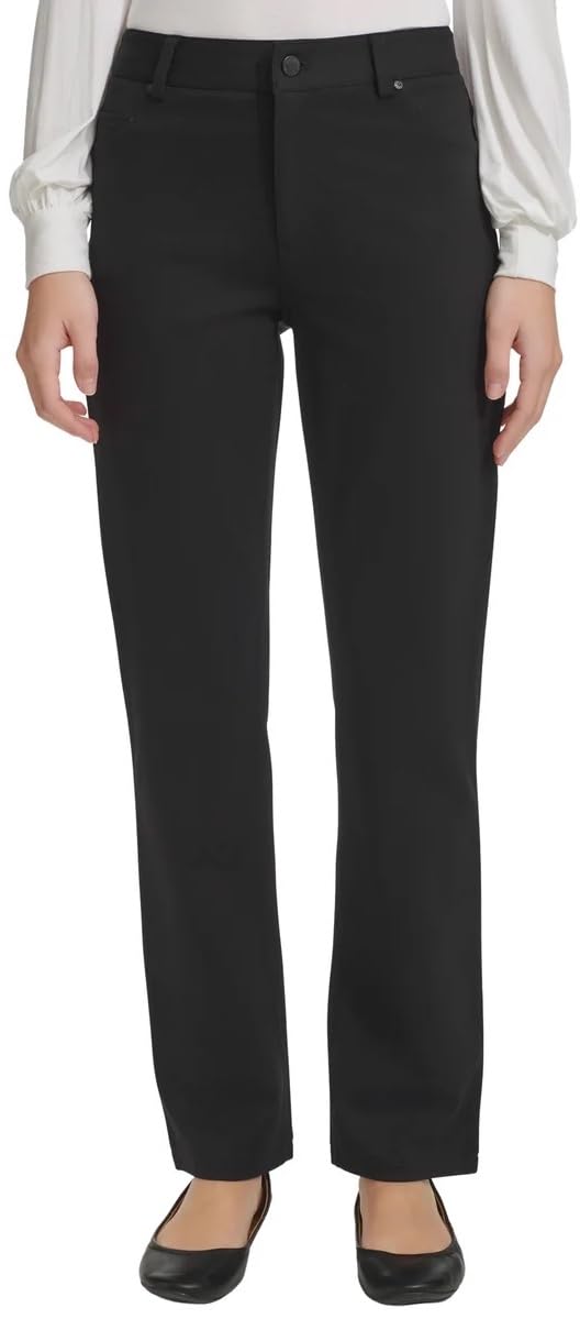 DKNY Jeans Womens Midweight Straight Leg Ponte Pant  XX-Large, Regular, Black)
