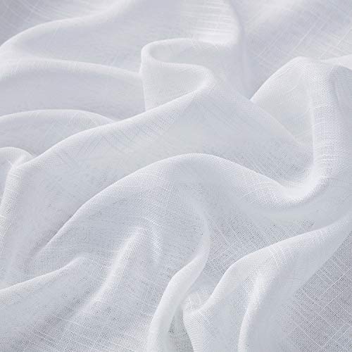 HLC.ME Abbey Faux Linen Textured Semi Sheer Privacy Sun Light Filtering Transparent Window Grommet Long Thick Curtains Drapery Panels for Bedroom & Living Room, 2 Panels (54 W x 108 L, White)