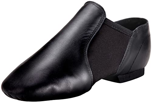 Linodes Leather Jazz Shoe Slip-on for Women Men Dance Shoes Black 8.5M