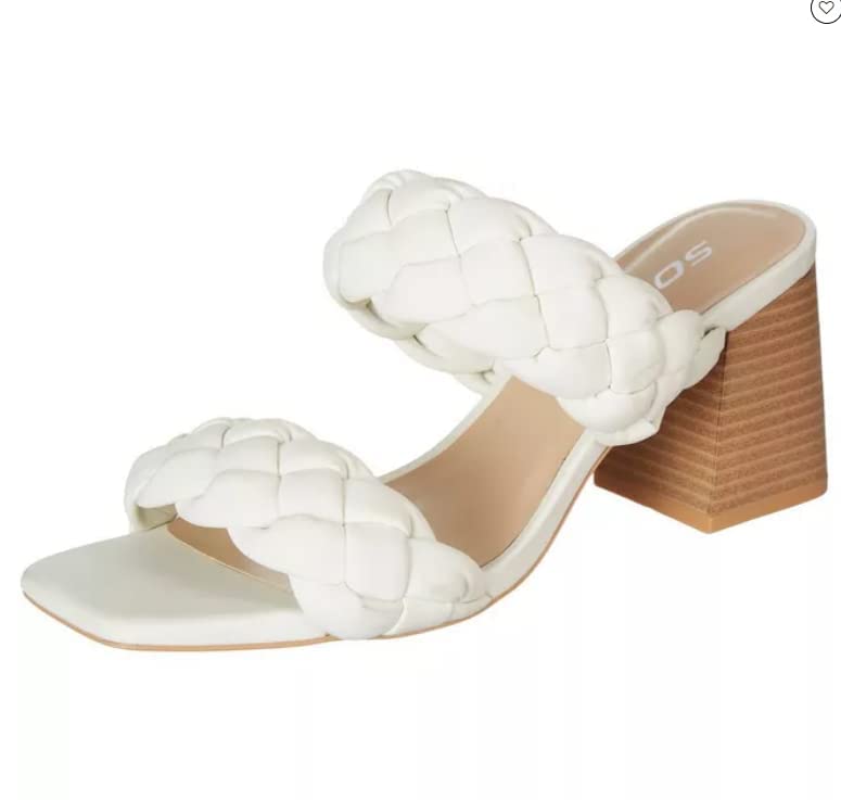 Soda BUGGY ~ Women Double Braided Straps Casual Open Square Toe Fashion Slide Block Heel Sandal White NB 5.5