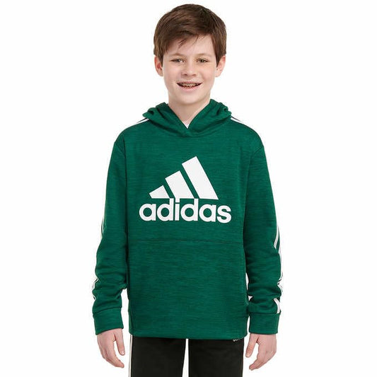 adidas Hoodie Fleece Lined Pullover with Functional Front Pouch Pocket (Green, XL)