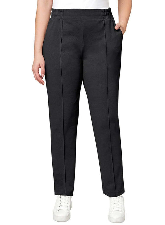 Mondetta Women's Textured Pintuck Straight Leg Pant (Large, Black)