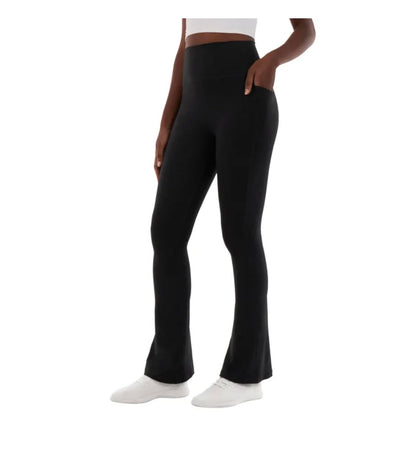 KIRKLAND Signature Women's Stretch Brushed Mini Flare Yoga Pant with Pockets (US, Alpha, XX-Large, Regular, Regular, Black)