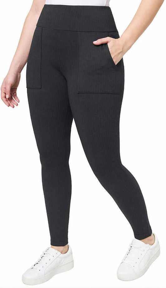 Mondetta Womens Midweight High Rise Jacquard Knit Legging (US, Alpha, Small, Regular, Regular, Black/Gray)