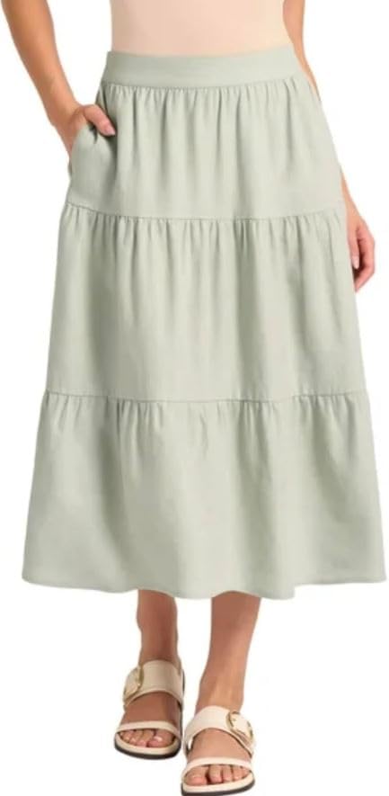 Matty M Women's Linen Blend Midi Skirt with Pockets (US, Alpha, Large, Regular, Regular, Light Green)