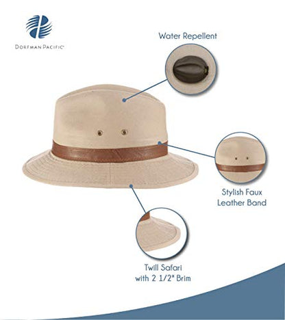 Dorfman Hat Co. Men's Canvas Safari Hat Size XX-Large Khaki Faux Leather Trim