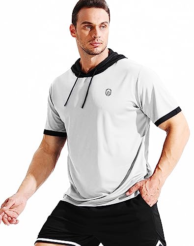 NELEUS Men's Running Shirt Workout Athletic Shirts with Hoodie Pack of 3,5112,Black/Grey/White,Large