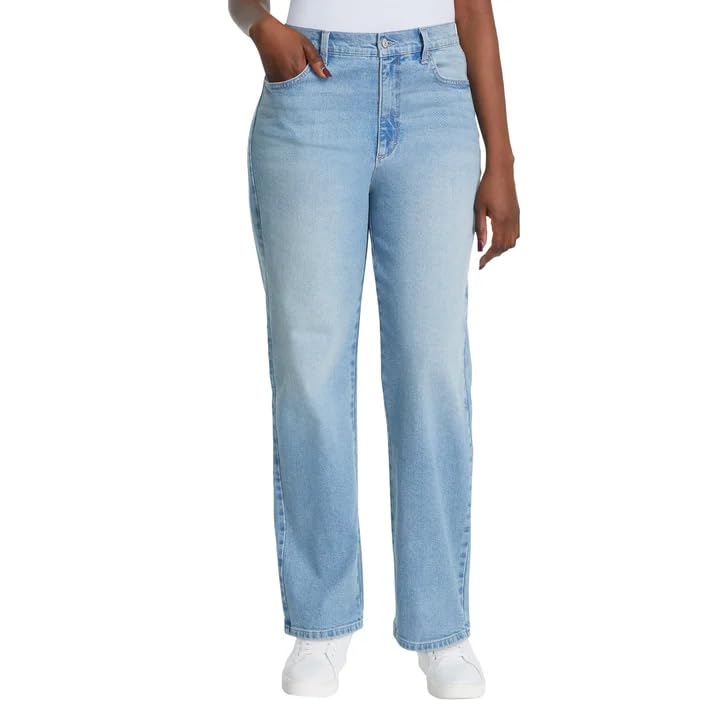 Gloria Vanderbilt Women’s Straight Leg Relaxed Fit Cotton Stretch Jean (Light Blue, 16)