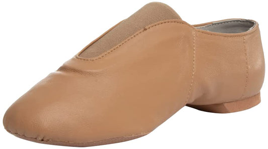 Slip On Jazz Shoe Leather and Elastic Dance Jazz Shoe for Adult Women and Men Tan