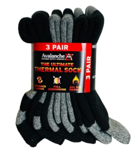 Avalanche Men's Ultimate Thermal Sock, 3 pair (Black)