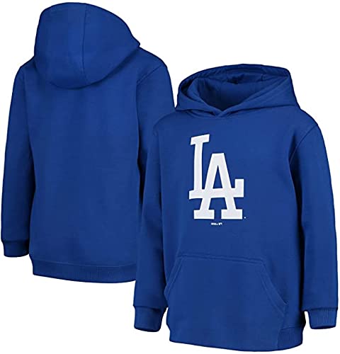 Outerstuff MLB Boys Toddler 4-7 Team Color Primary Logo Pullover Fleece Sweatshirt Hoodie (Los Angeles Dodgers, Kids 7)