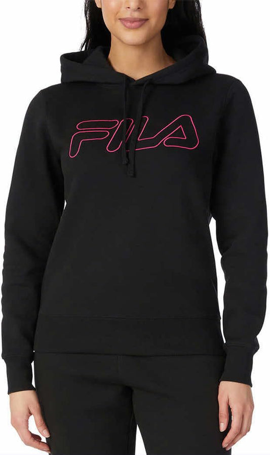 Fila Womens Midweight Fleece Pullover Logo Hoodie (XX-Large, Regular,, Black)