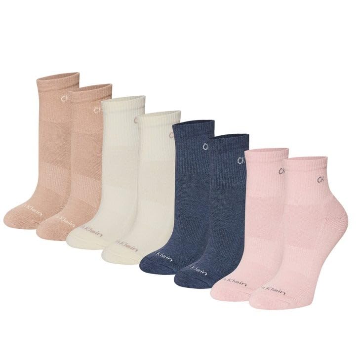 Calvin Klein High Quarter Socks for Women – 8 Pair Cushioned Ankle Socks – High Quarter Cut, Comfort Design (Pink,4-10)