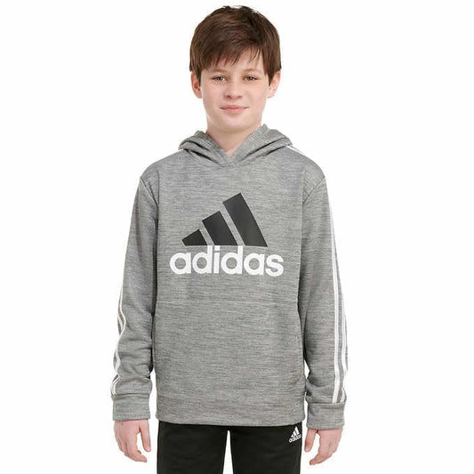 adidas Hoodie Fleece Lined Pullover with Functional Front Pouch Pocket (Gray, L)