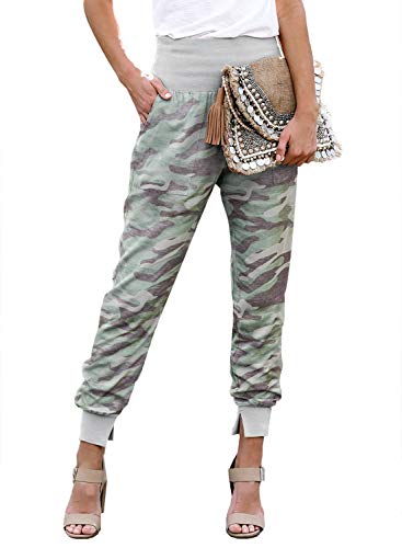 Eytino Women Yoga Sweatpants Drawstring Camo Print Joggers Pants Stretch Lounge Pants with Pockets,Large Green 109