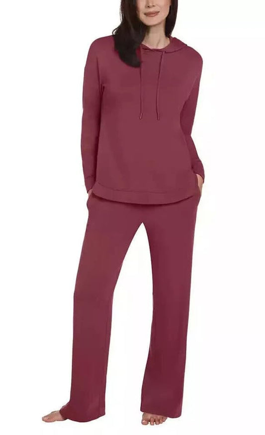 Max & Mia Women's 2-Piece Signature Hoodie Lounge Pajama Set XX-Large, Rosewood)