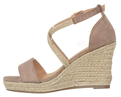 MVE Shoes Women's Medium Espadrille Open Wedge Criss Cross Straps-Fashion Wedges, Judith-34 taupe 6.5