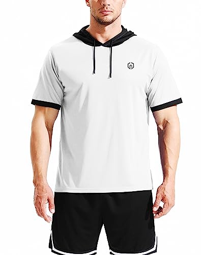 NELEUS Men's Running Shirt Workout Athletic Shirts with Hoodie Pack of 3,5112,Black/Grey/White,Large