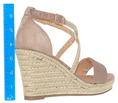 MVE Shoes Women's Medium Espadrille Open Wedge Criss Cross Straps-Fashion Wedges, Judith-34 taupe 6.5